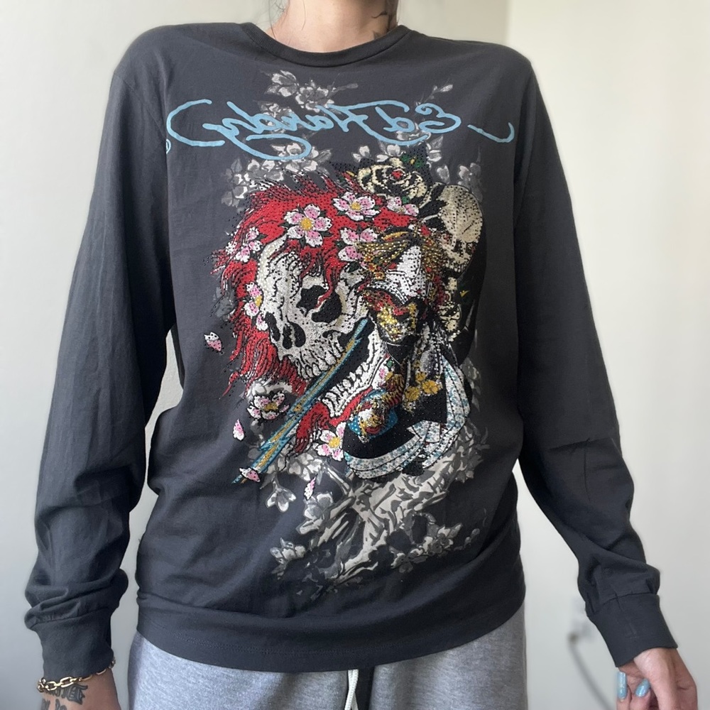 rare vtg bejeweled/ bedazzled Ed hardy long sleeve tshirt